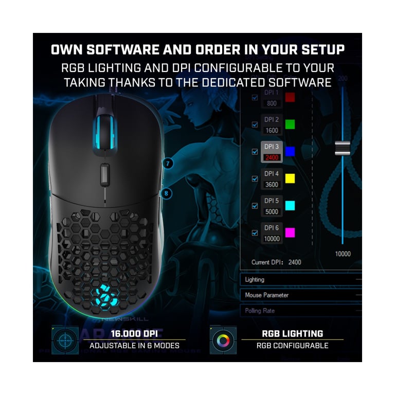 Gaming sans Fil Newskill Arakne Elite RGB 16.000 DPI FBA Professionnelle Ambidextre Neuf - vue 2