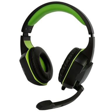Amstrad Basic AMS H555 Green Pro Gamer Headset con retroilluminazione a LED - Bassi di potenza da 40 mm con microfono incorporato, controllo del volume