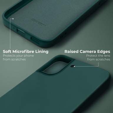 Moozy Lifestyle. Conçue pour Samsung S21 5G, Samsung S21, vert foncé – Coque en silicone liquide avec finition mate et doublure en microfibre douce.
