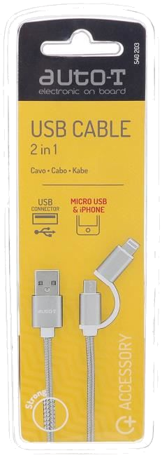 AUTO-T Câble plat 2 en 1 : micro-USB / IPhone 5&6