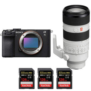 Cámara híbrida Sony A7C II Noir + FE 70-200mm f/2.8 GM OSS II + 3 SanDisk 128GB Extreme PRO UHS-II + Ebook ''20 consejos para fotos que impactan''