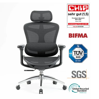 Chaise de bureau ergonomique SIHOO Doro C300 avec accoudoirs 3D, soutien lombaire auto-ajustable et dossier en maille respirante