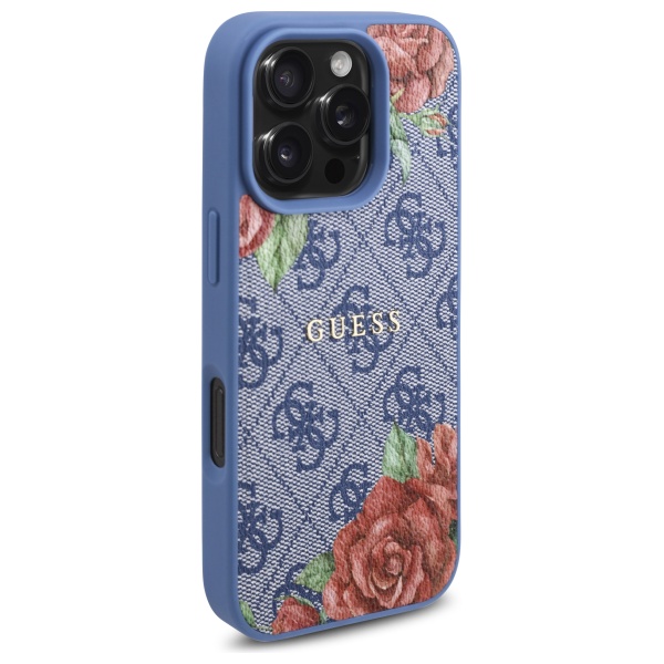 Guess Étui pour iPhone 16 Pro Max 6.9 bleu étui rigide 4G Flowers Print MagSafe - vue 2