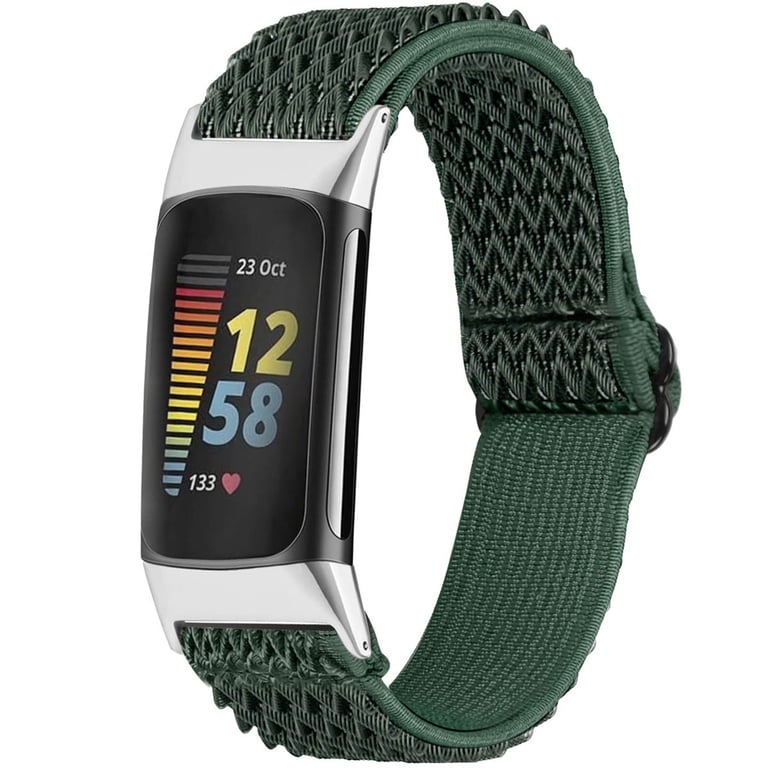 imoshion Bracelet en nylon élastique pour Fitbit Charge 5 - Vert - Neuf