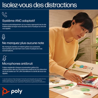 HP Poly Écouteurs noirs Poly Voyager Free 20 Noir - vue 3