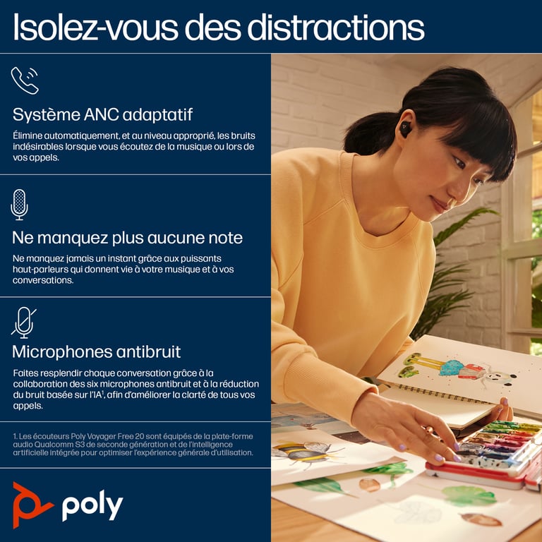 HP Poly Écouteurs noirs Poly Voyager Free 20 Noir - vue 3