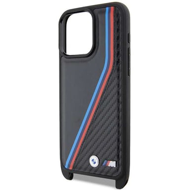 Étui BMW pour iPhone 15 Pro 6.1'' noir étui rigide M Edition Carbon Tricolor Lines & Strap