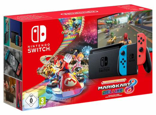 Switch & Mario Kart 8 Deluxe - Console de jeux portables 15,8 cm (6.2'') 32 Go Écran tactile Wifi, Noir, Bleu, Rouge