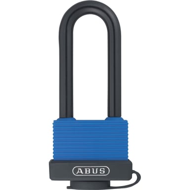 Cadenas extérieur ABUS 70IB/50HB80 Aqua Safe - Corps laiton, anse inox longue 9 mm 80 mm, Cylindre à goupilles, Niveau ABUS 6 Noir/Bleu