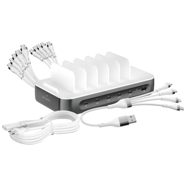 Station de Charge 100W Multiport 5 USB-C + USB et 6 Câbles inclus Gris