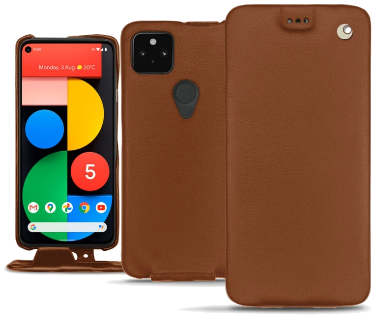 Housse cuir Google Pixel 5 - Rabat verticalMarron