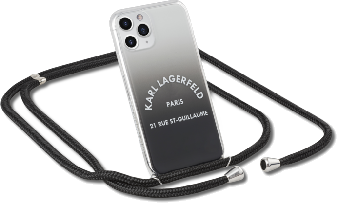 Coque Karl Lagerfeld hybride couleurs dégradées cordon bandoulière pour Apple iPhone 11 Pro, Noir