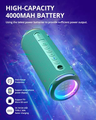 Tronsmart T7 Lite Enceinte Bluetooth Portable 24W, Bluetooth 5.3 sans Fil avec Lumière LED, Étanche IPX7, Autonomie de 24h, Contrôle Via l'application pour Fête-Rosa (Citron Vert)