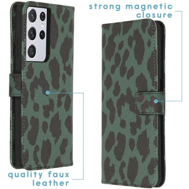 imoshion Design Softcase Bookcase pour Samsung Galaxy S21 Ultra - Green Leopard