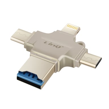 Lecteur Carte Micro-SD OTG avec Prise USB-C, Micro-USB, Lightning, USB Beige