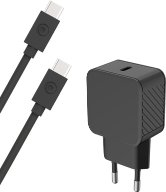 Kit Chargeur USB C 25W + Câble USB C / USB C 1.2m Noir Bigben