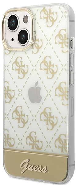 Guess étui pour iPhone 14 Plus 6,7 or étui rigide 4G Pattern Script