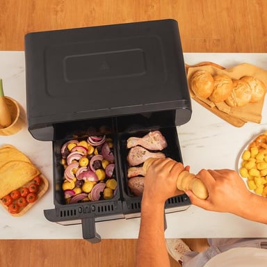 Cecotec Advance 9000 Doble 9 L Independiente 2800 W Freidora de aire caliente Negro, Acero inoxidable