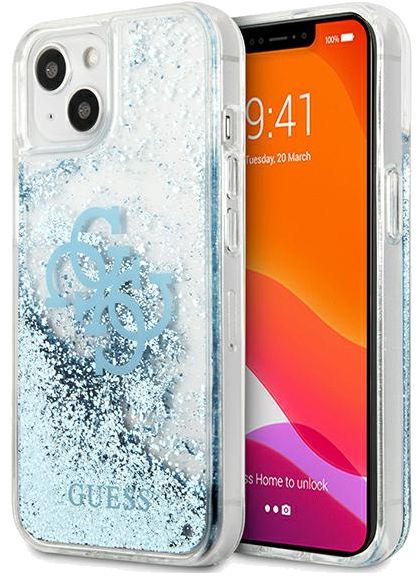 Guess Étui pour iPhone 13 mini 5.4 bleu 4G Big Liquid Glitter