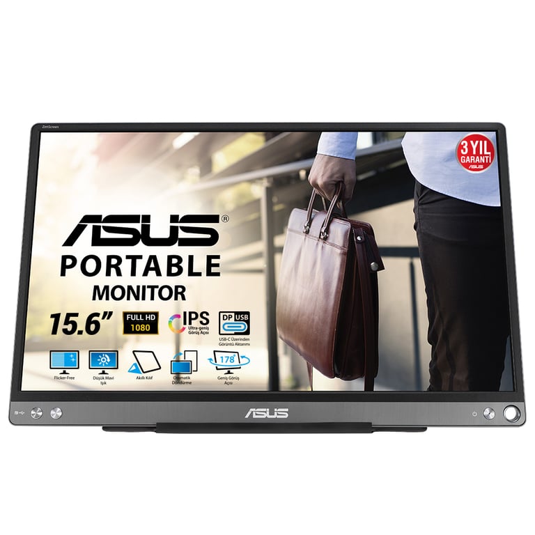 ASUS Zenscreen MB16ACE Ecran PC portable 15.6" FHD Télétravail ou gaming Alimentation et affichage via USB C ou USB A Dalle IPS 1920x1080 220cdm² Flicker Free - vue 1
