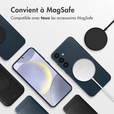 Accezz Coque arrière en cuir avec MagSafe pour Samsung Galaxy S24 Plus - Nightfall Blue