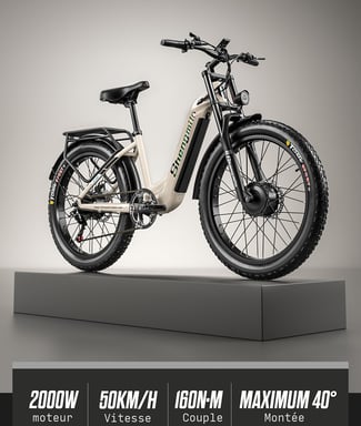Vélo électrique S700 double moteur 2*1000 W, vitesse maximale 48 km/h, batterie SAMSUNG 48 V 17,5 Ah, pneus larges 26 x 3 pouces, vélo de montagne électrique pour hommes