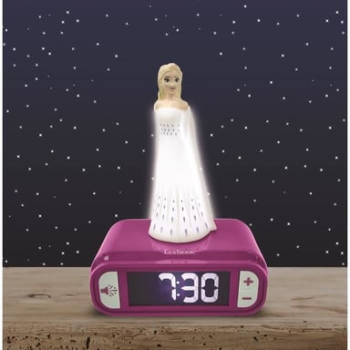 Reloj despertador con luz nocturna 3D Lexibook Snow Queen Elsa y efectos de sonido