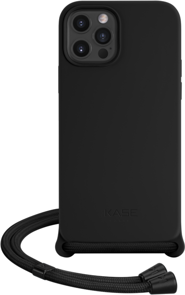 Coque en gel de silicone doux en bandoulière pour Apple iPhone 12/12 Pro, Noir satin