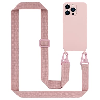 Tour de cou chaîne pour Apple iPhone 14 PRO MAX en LIQUID PINK Housse de protection en silicone avec cordelette réglable