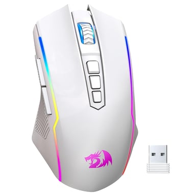 Redragon M914W-RGB Souris de Jeu à Triple Mode BT/2.4G/Câblée 10000 DPI avec Boutons de Tir Rapide - Blanche