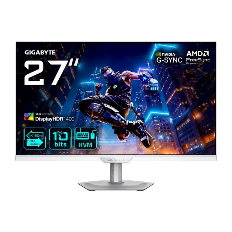 GigaByte M27UP ICE Gaming Monitor 68,6 cm (27``) weiß UHD, SS IPS, 1 ms, 160 Hz, HDMI, DisplayPort (M27UP ICE) - Neuf