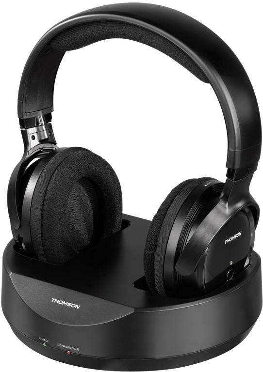Casque sans fil TV WHP3001BK, circum-aural, station de charge, systeme PLL, 100m, noir