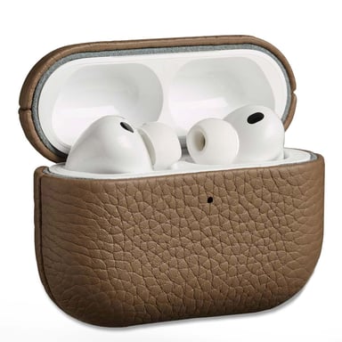 Accezz Coque en Cuir véritable pour Apple AirPods Pro 3 - Taupe