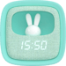 MOB - MOBILITY ON BOARD Billy Clock Sveglia e luce notturna per bambini - Motivo coniglio - Parte anteriore in tessuto - Struttura in plastica morbida al tatto - Data, ora e 3 allarmi programmabili (turchese)