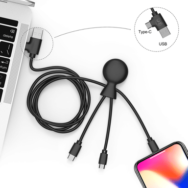 Câble Mr BIO USB A+C / microUSB & USB C & Lightning 2.1A 1m FastCharge 10.5W Noir - Eco-responsable Xoopar