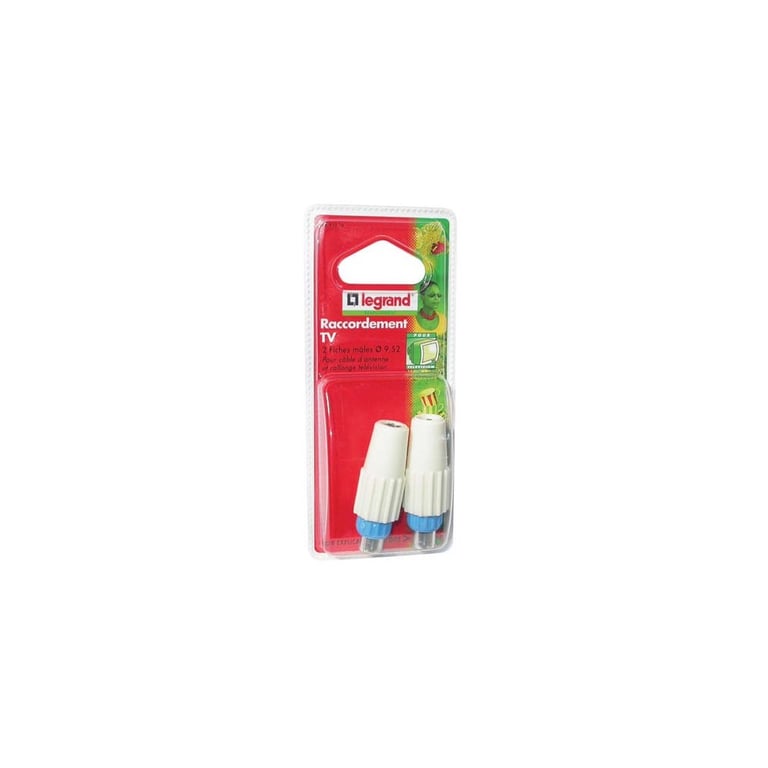 Adaptateur TV coaxial mâle Legrand 091016 Ø9,52 mm sortie droite lot de 2 Blanc et argent - Neuf