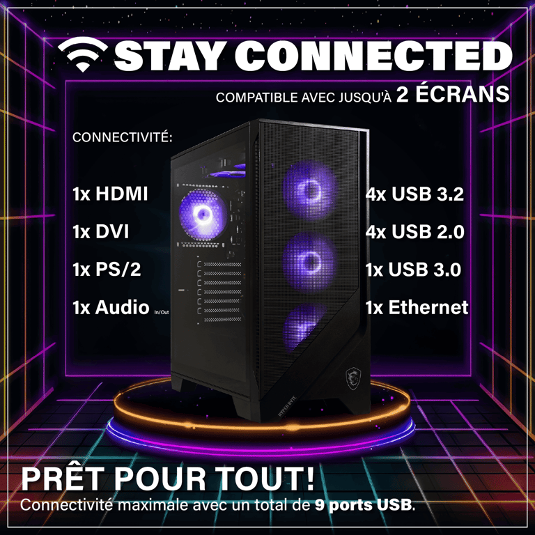 Hyper Byte PC Gamer / Gaming - AMD Ryzen 3 3200G - Radeon Vega 8 - Tour Ordinateur avec 16GO DDR4 - 256GO SSD - Wifi - Windows 11 Pro Noir - vue 2