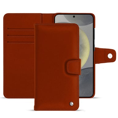 Étui portefeuille cuir Samsung Galaxy S24 -  - Orange - Cuir vegan