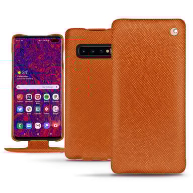 Housse cuir Samsung Galaxy S10+ -  - Orange - Cuir saffiano