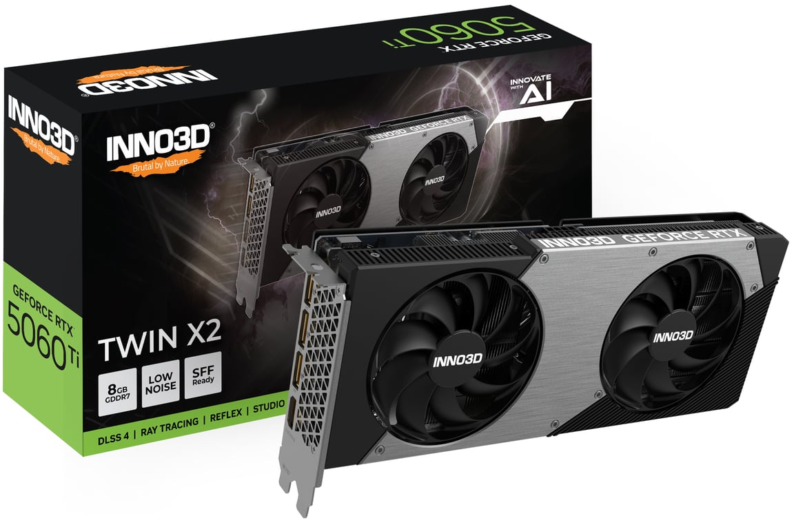 Inno3D GeForce RTX 5060 Ti 8GB TWIN X2 Carte graphique GeForce RTX 5060 Ti 8 Go GDDR7 PCI Express 5.0 HDMI 3 x DisplayPort - vue 4