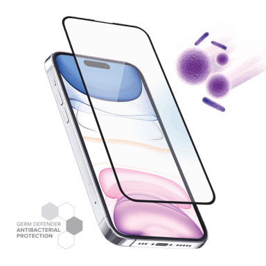 Protection d'écran antibactérienne en verre trempé ultra-résistant à bords incurvés pour Apple iPhone 15 Pro Max, Noir