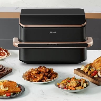 Cosori Dual Blaze Twinfry Chef Edition Double 10 L Autonome 2800 W Friteuse d'air chaud Gris foncé, Or rose