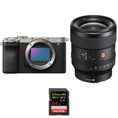 Appareil photo hybride Sony A7C II Silver + FE 24mm f/1.4 GM + 1 SanDisk 64GB Extreme PRO UHS-II + Ebook ''20 astuces pour des images qui claquent''