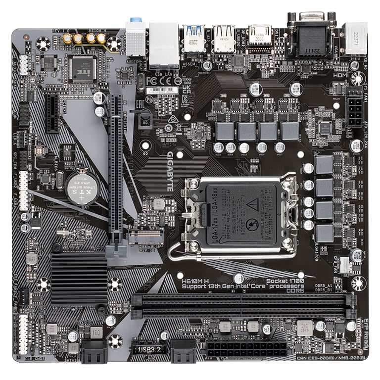 GIGABYTE H610M H Carte Mère Prend en charge les processeurs Intel Core 14e génération VRM numérique hybride 6+1+1 jusqu'à 5600MHz DDR4 OC 1xPCIe 3.0 .2 LAN GbE USB 3.2 Gen 1 Neuf - vue 2