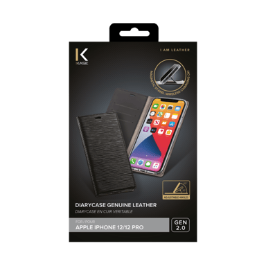 Diarycase 2.0 Custodia a conchiglia in vera pelle con supporto magnetico per Apple iPhone 12/12 Pro, nero notte