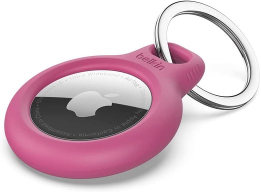 Anillo protector Belkin con clip metálico (protección para AirTag, accesorio resistente a arañazos, rosa)