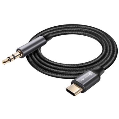 Swissten Cable auxiliar USB C a jack 3.5 mm Nailon Trenzado 1.5m Negro