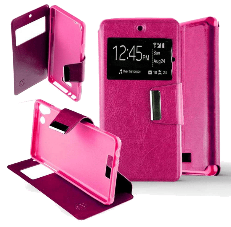 Etui Folio compatible Rose Fushia Wiko Selfy 4G