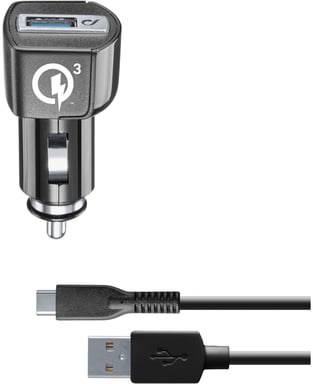 Cellularline USB Car Charger Kit 18W - USB-C - Huawei, Xiaomi, Wiko, Asus and other smartphone Chargeur de voiture adaptatif de 18W avec câble USB-C