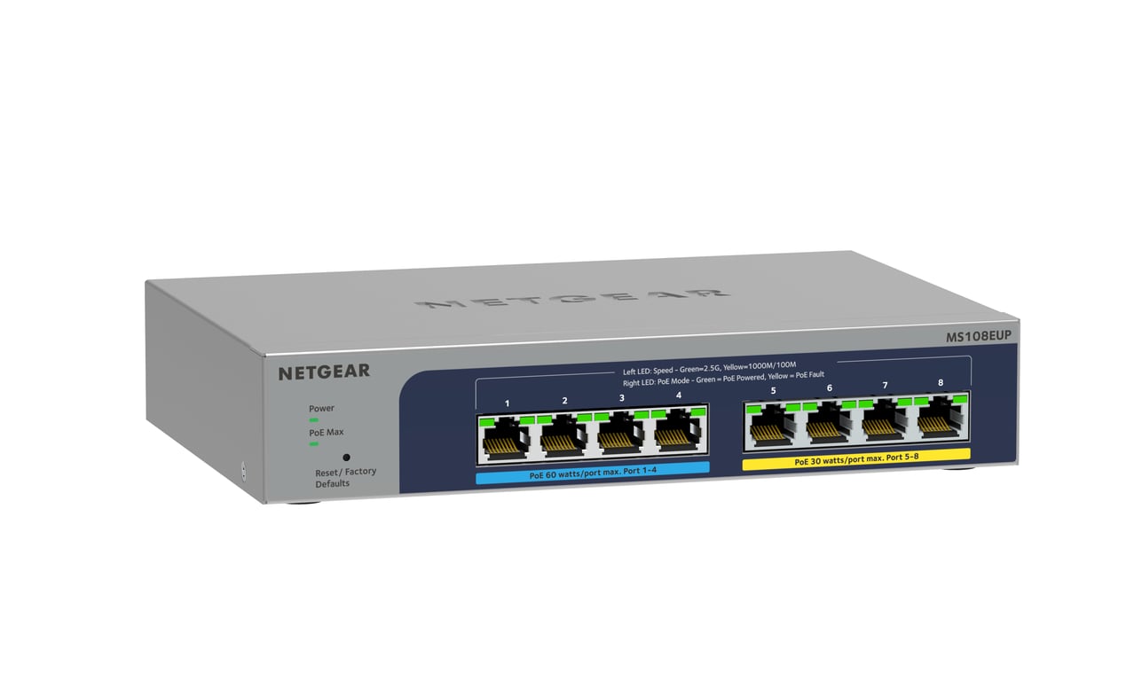 NETGEAR 8-port Ultra60 PoE++ Multi-Gigabit (2.5G) Ethernet Plus Switch Géré L2/L3 2.5G Ethernet (100/1000/2500) Connexion Ethernet, supportant l'alimentation via ce port (PoE) Gris - Neuf